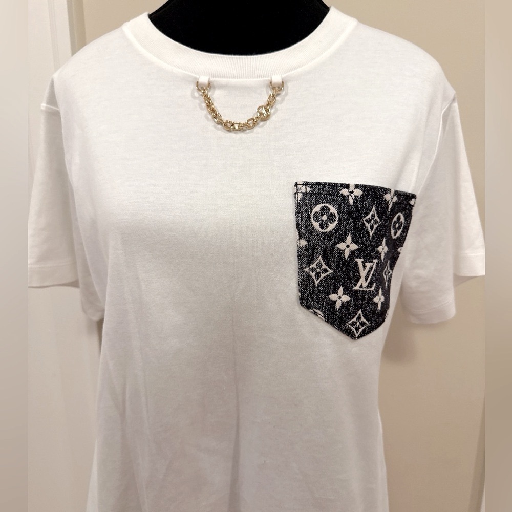 Louis Vuitton White Black Embellished Boxy Short Sleeve Tee